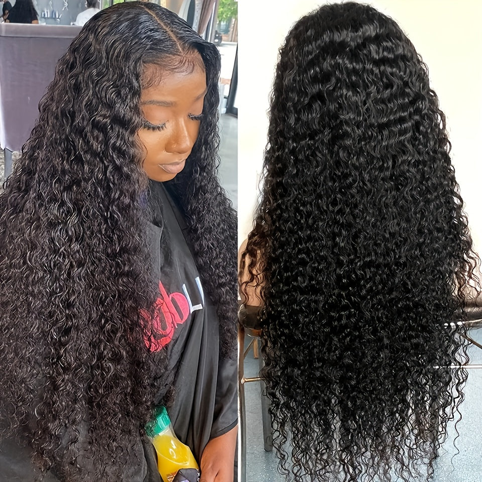 180% Density Deep Wave Lace Front Wig - 13x6 HD Transparent Lace Frontal Wig with Pre-Plucked Baby Hair, Natural Color, Glueless Human Hair Wig for Women, Elegant Deep Curly Style, Suitable for All Light Beige Tones, Everyday
